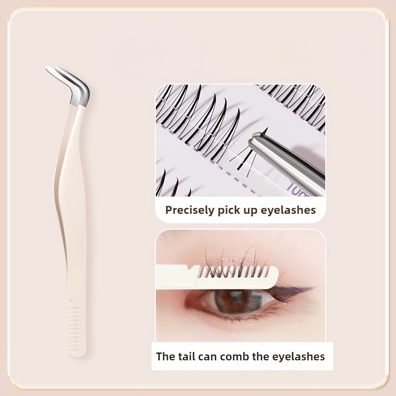 

White Stainless Steel False Eyelash Tweezers With Comb At The Tail Clip Beginner Eyelash Grafting Tool Stainless Steel Round Head Eyelash Clip Special Tweezers For Makeup