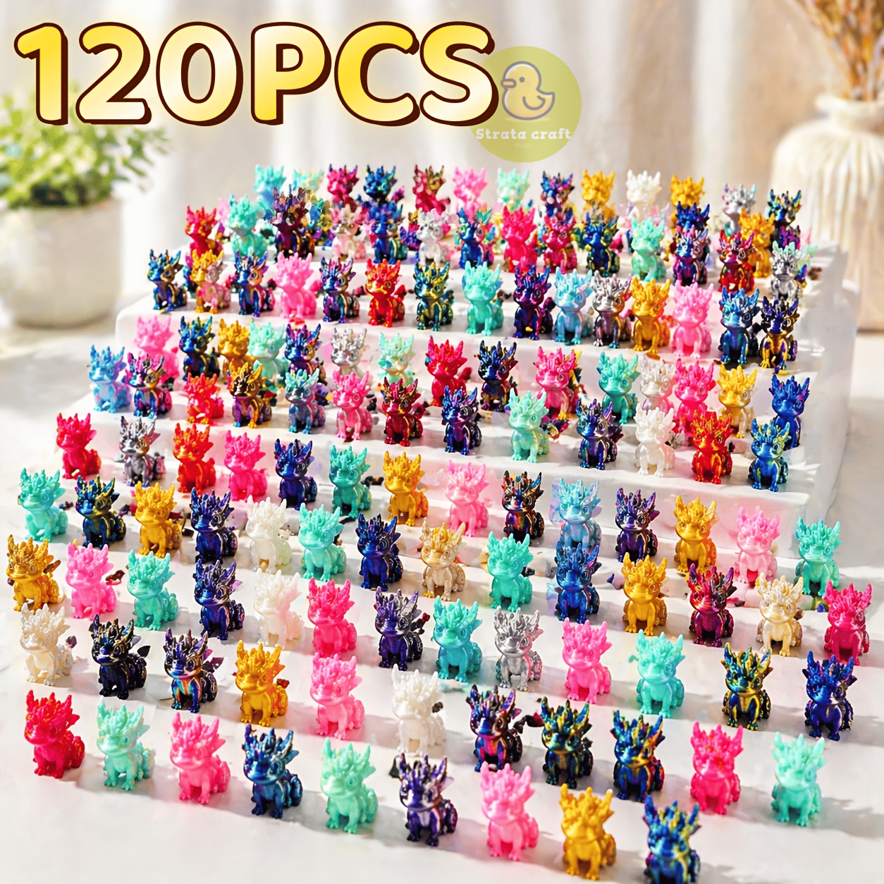 TEMU Pack Of 120 Mini 3d Dragon Ornaments Suitable For Dragon-themed Decorations, / Plastic Dragon Figurines With Flame Detailing For Easter,