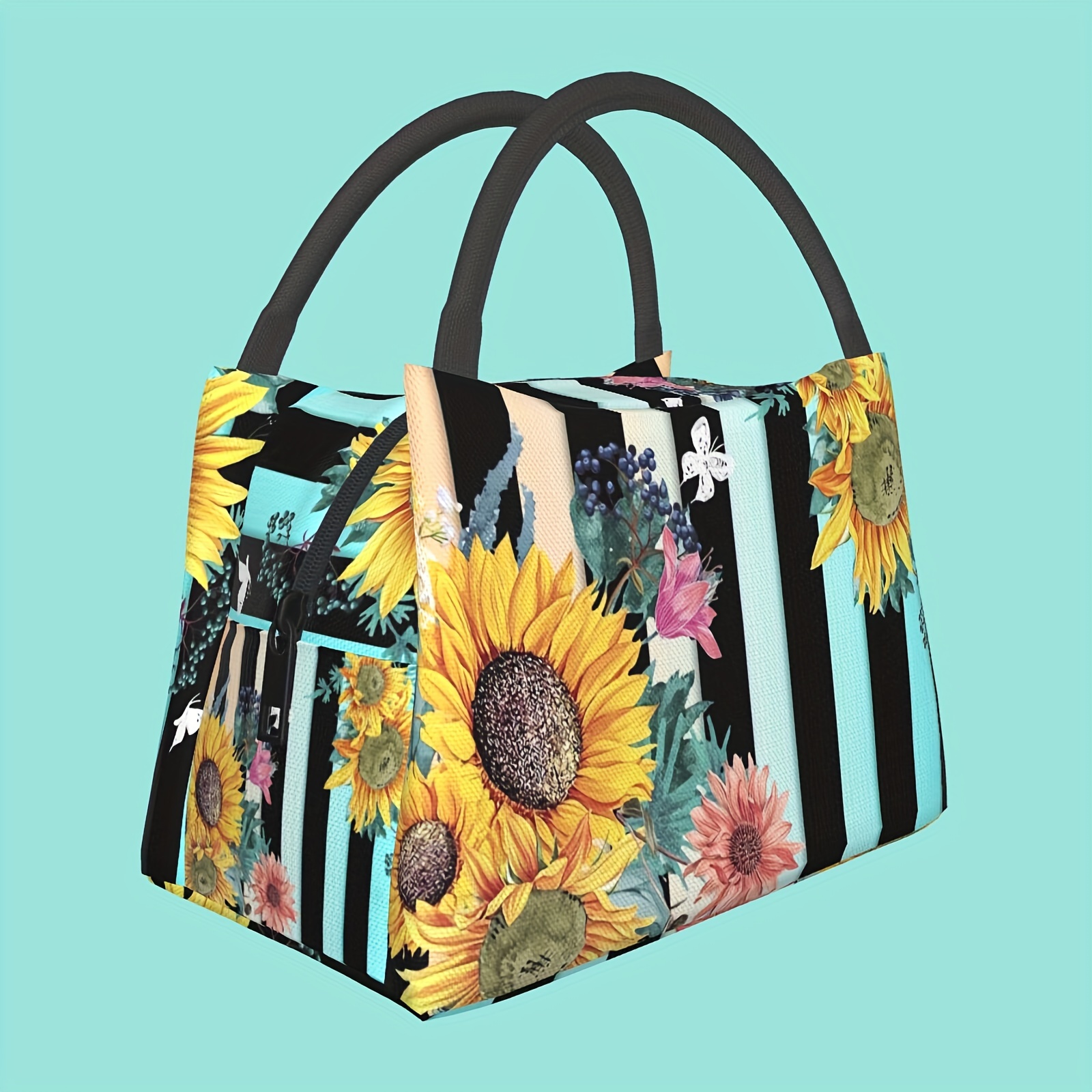 

1pc Sunflower Pattern Portable Insulated Lunch Bag, Reusable Leakproof Insulated Cooler Bag, For Work Picnic Beach Camping