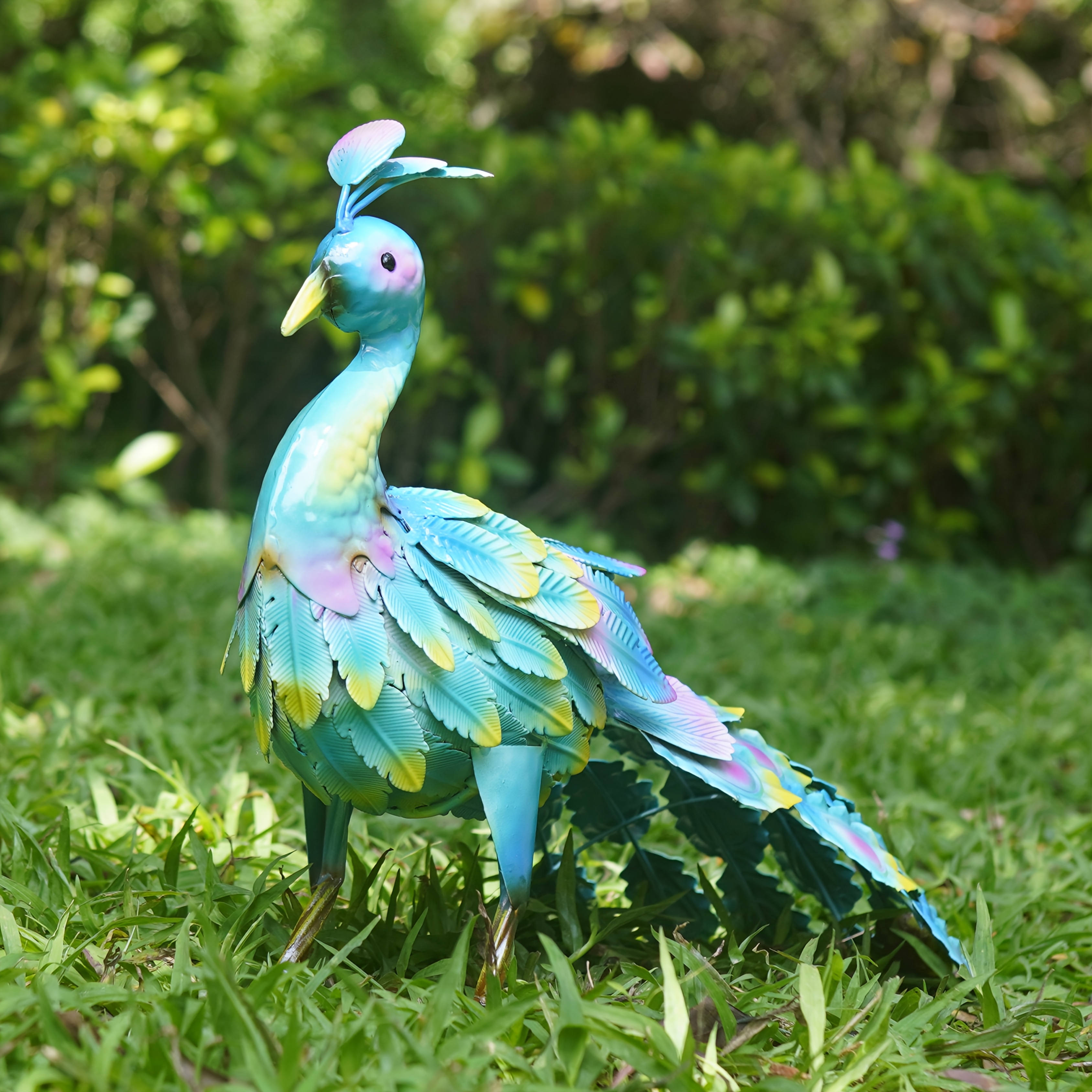 Pfau Gartenstatuen Aus Metall – 2 Stück, Blaue Pfauen-Skulpturen Für Terrasse, Garten & Hofdekoration