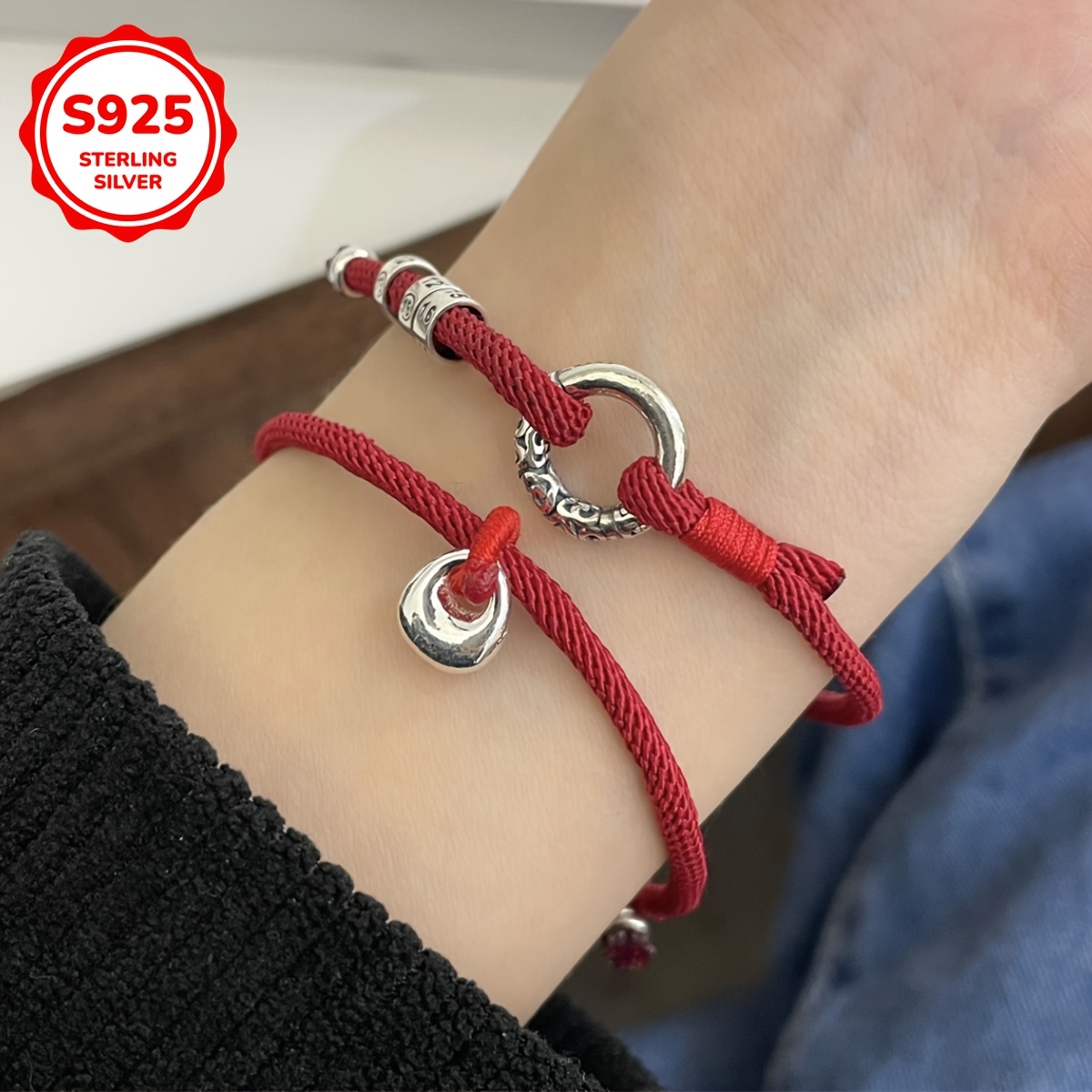 925 Silvery Circle Braiding Rope Bracelet, Zodiac Gift