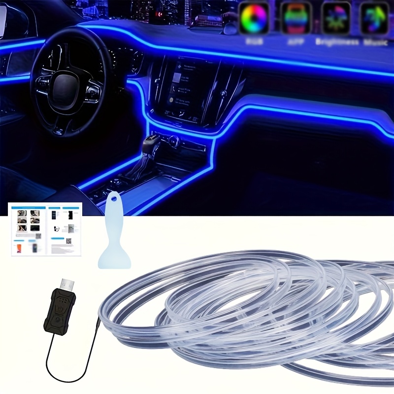 TEMU 196-inch Cuttable Automotive Interior Led Light Strips, Rgb Usb-controlled Led Lighting Kits, 8-color Automotive Neon Lights, Flexible Control
