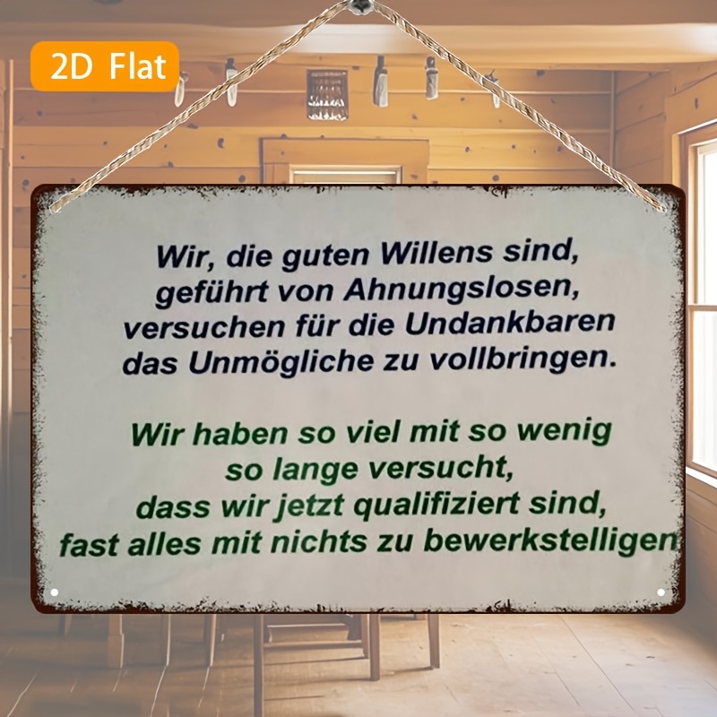 TEMU 2d Flat, 1pc 2d Flat Vintage Metal Sign And Plaque - 20*30cm/8*12inch (excluding String And Additions) | Metal Sign Plaque With German Text,