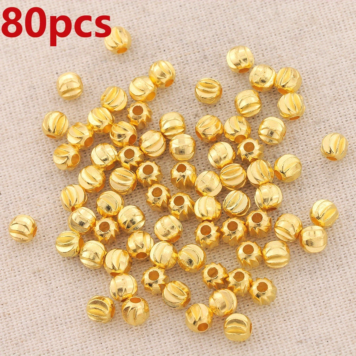 TEMU Assortiment de 160/80 perles à trous droits de 4,5 mm, perles rondes , perles d'espacement rondes libres, perles perforées brillantes à ondulée,