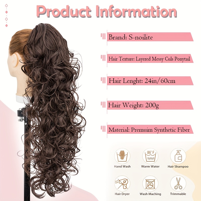 24 ponytail extensions claw long thick wavy curly claw clip in pony tails hairpiece soft natural looking synthetic hairpiece for women details 1