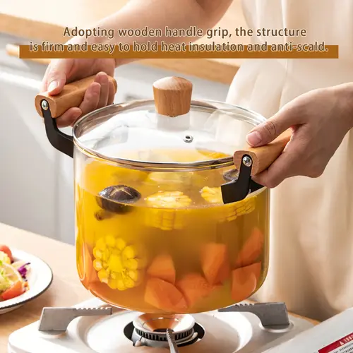 purchase 4 5l glass cooking pot with lid and high heat resistant stew pot transparent soup pot electric ceramic gas stove compatible double handle for dishwasher safe