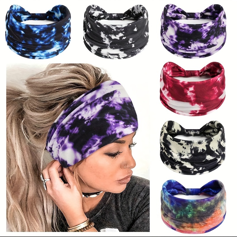 

[ ] 6pcs Tie-dye Headbands - Knotted , Stretchy , Knitted Types, Women's Accessories, For &