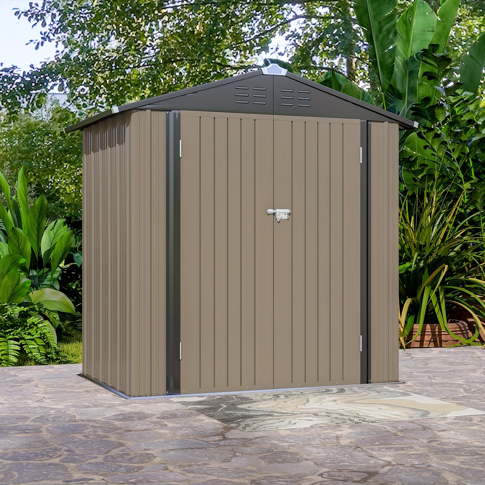 

6' X 4' Outdoor Storage Shed, Metal Garden Tool Storage Shed With Sloping Roof And Double Lockable Door, Outdoor Shed For Garden Backyard Patio Lawn Seating & Booths&chairs