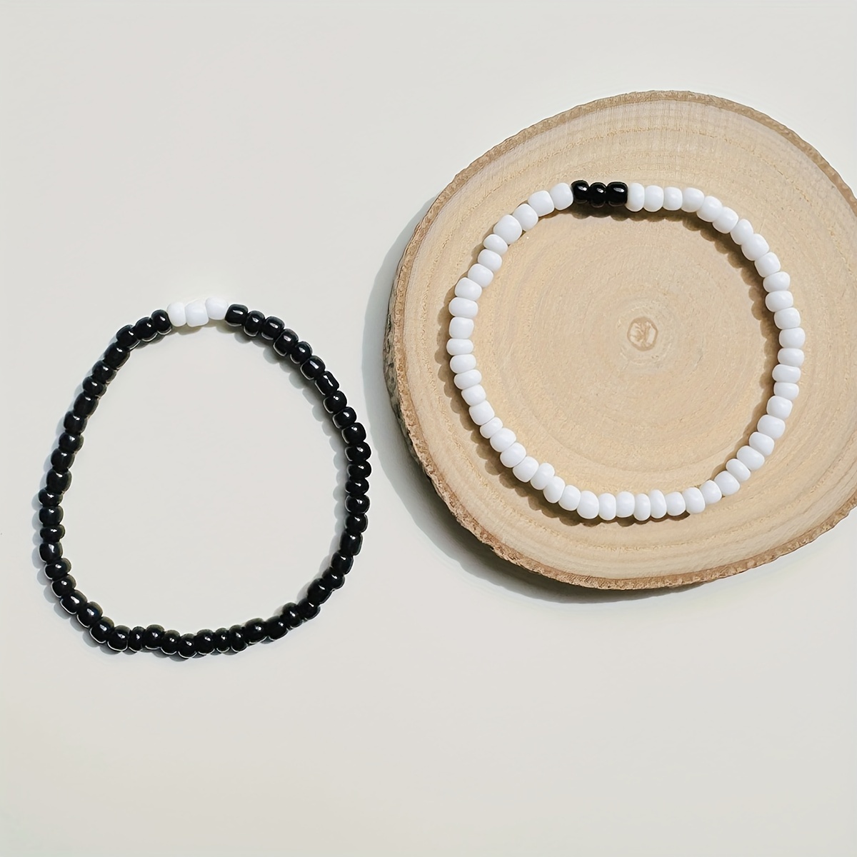 Unisex Heart Charm Beaded Stretch Bracelets Set