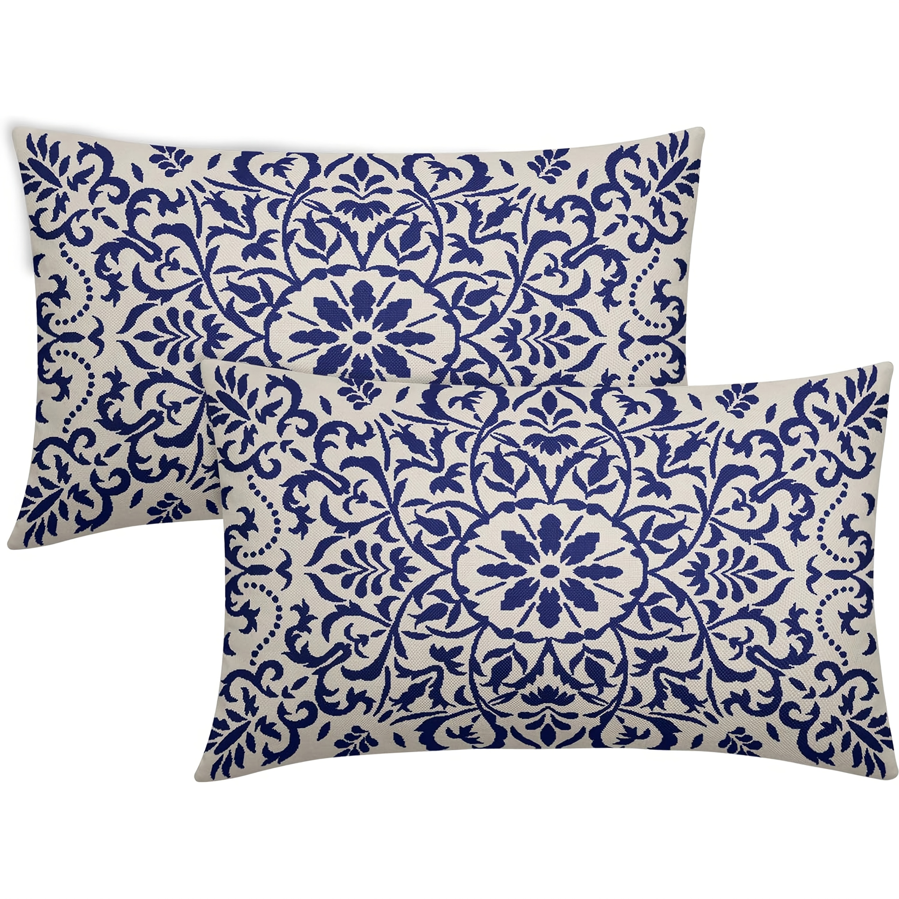 TEMU 2pcs, Linen Navy Blue Ethnic Boho Pillow Covers Bohemian Carpet Style Vintage Navy Flower Decorative Throw Pillows Outdoor Lumbar Farmhouse Decor For Home Sofa Bed(single Side, No Pillow Core)