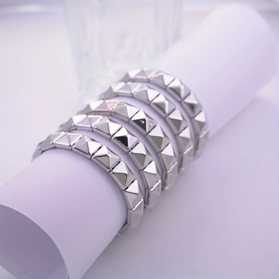 Punk Five Ring Silvery Elastic Bead Bracelet Set for Women
