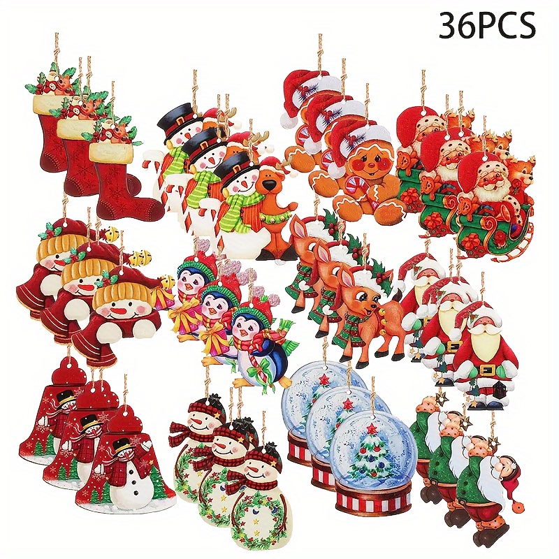 

36pcs Christmas Ornaments Set - Wooden & Snowman , Hanging Decor For And ,