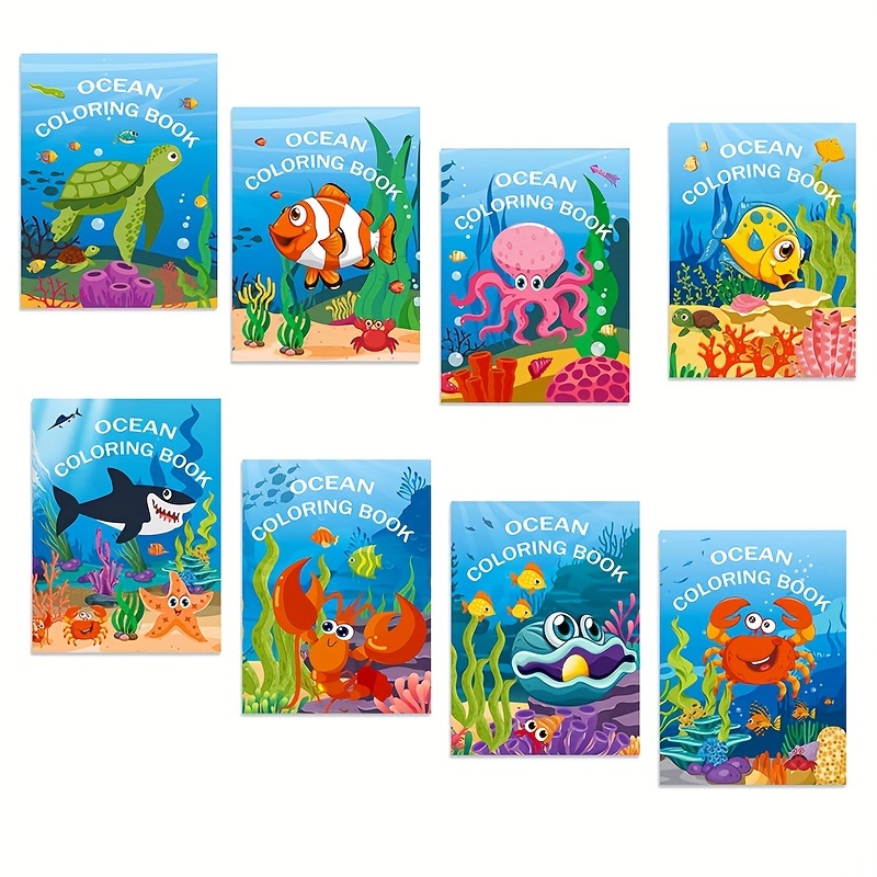 

8 Pcs Ocean Animal Diy Coloring Books: Birthday Party Cartoon Coloring Books, 8 Styles, Coloring Books For School Activities, Birthday, Christmas Gifts, Party Supplies - Paperback