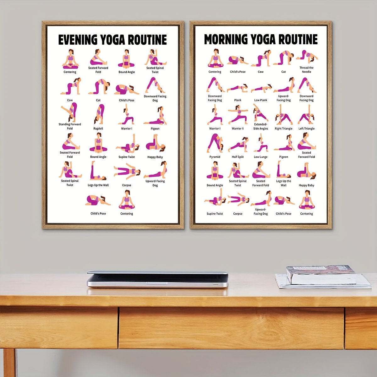 

Room Decor 2pcs Yoga Canvas Art Set, , 30 Yoga Routine Posters, Yoga , Educational For Yoga Practice And Teaching