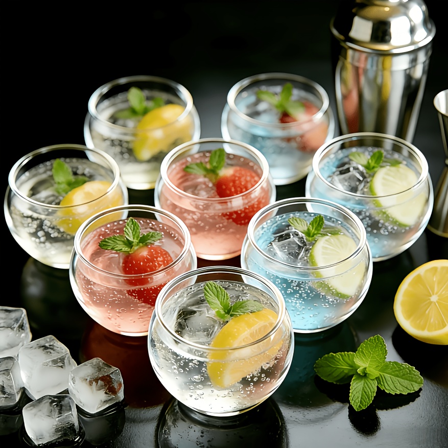 Juego de 12 Mini Vasos Redondos para Beber, Incluye Vasos de Martini, Copas de Vino, Vasos para Cócteles de Frutas, Copas de Champán y Vasos de Vino, Reutilizables y Adecuados para Cenas Familiares, Fiestas al Aire Libre, Tabernas y Suministros para Picnic