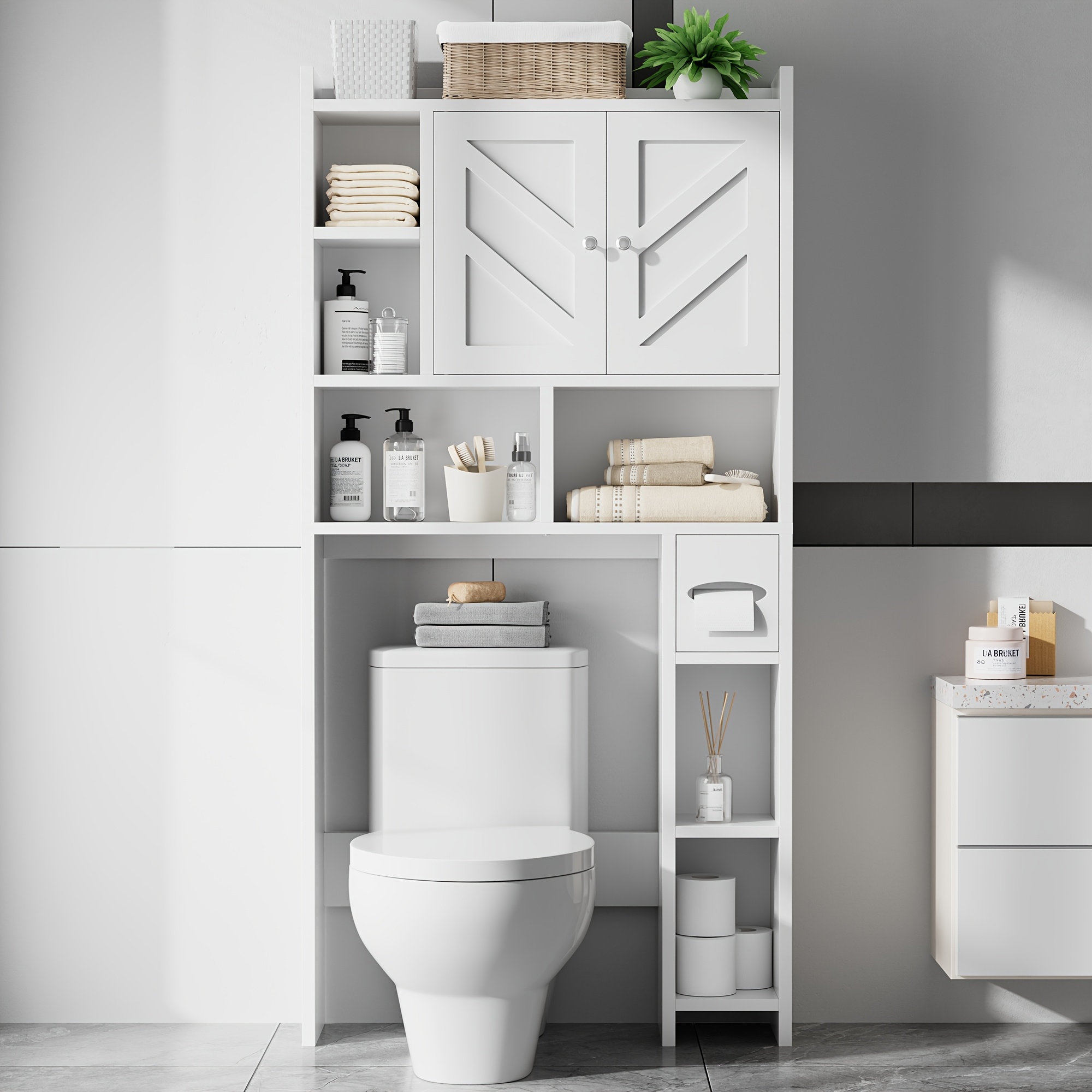 TEMU Over The Toilet Storage Cabinet With Toilet Paper Holder | 3-tier Freestanding Bathroom Organizer, Adjustable Shelves Space Saver For Small