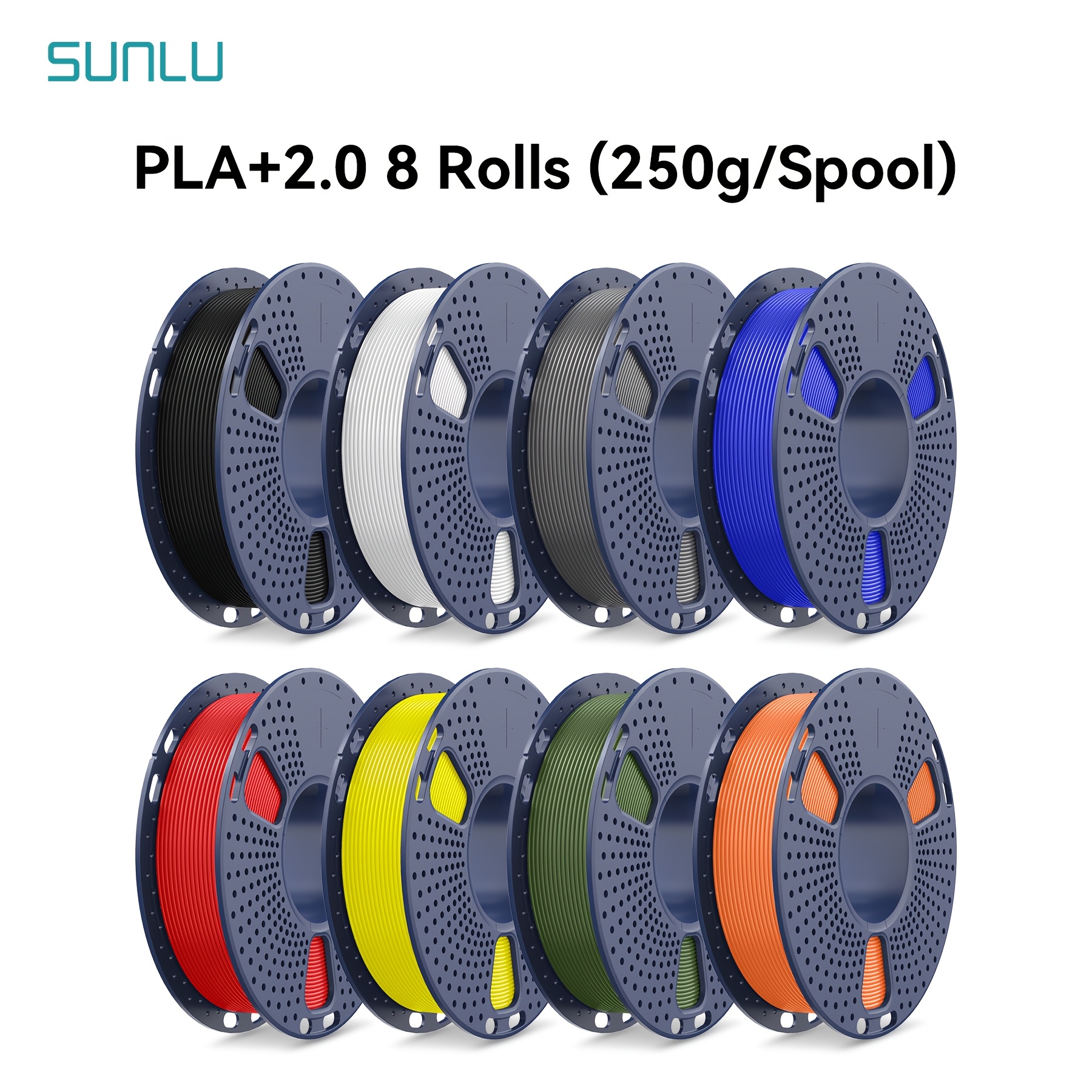 Sunlu 2kg 2.0 3d Printer Filament, Multi Color Bundle, 0.25kg X , 1.75mm, High Strength, Anti , (black, White, Gray, , Red, Yellow, Olive Green, Orange)