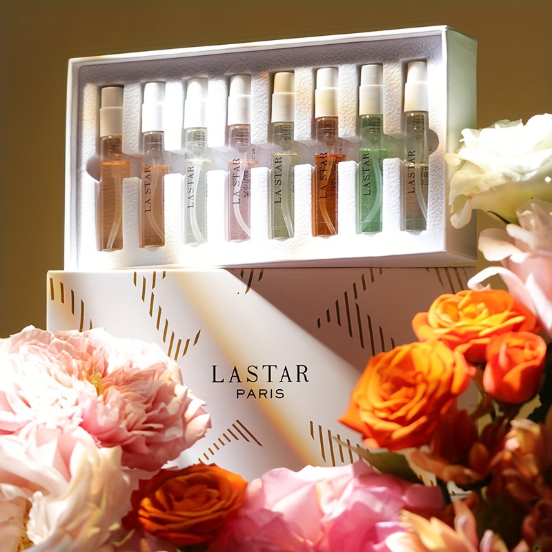 LASTAR Perfume Gift Box with 8 Pockets of 0.81 oz Each, Woody, Fruity, Floral Scents for Women, Travel and Everyday Use