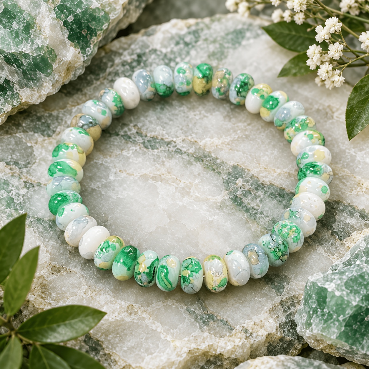 Women's Tiling Agate Abacus Bead String Bracelet, Wealth Attraction