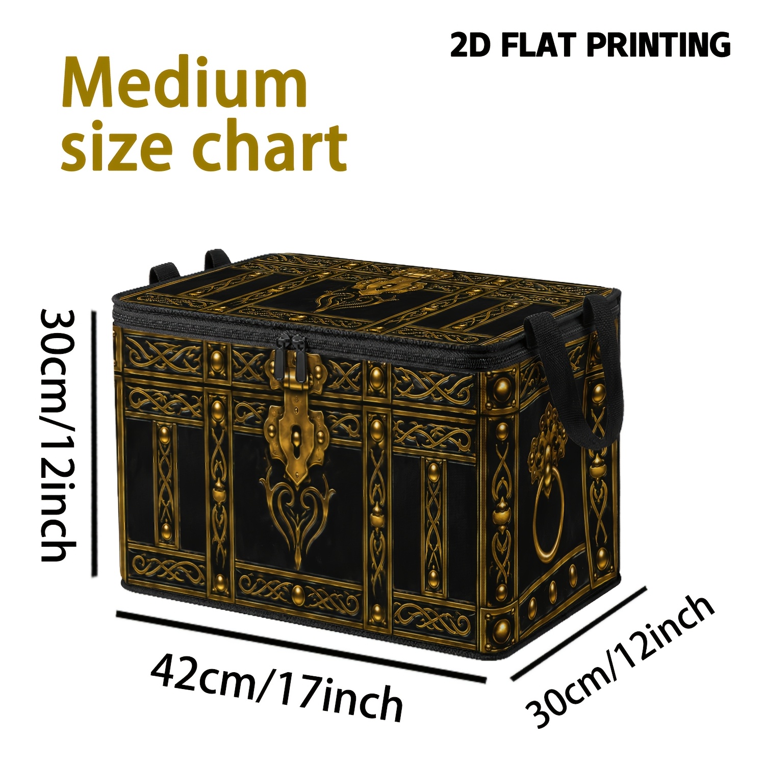 TEMU 1pc Black Golden Vintage Metal Door Ring Pattern Large Capacity Storage Box, Reinforced , Exquisite Carved Rivet And Lock Closure Visual,