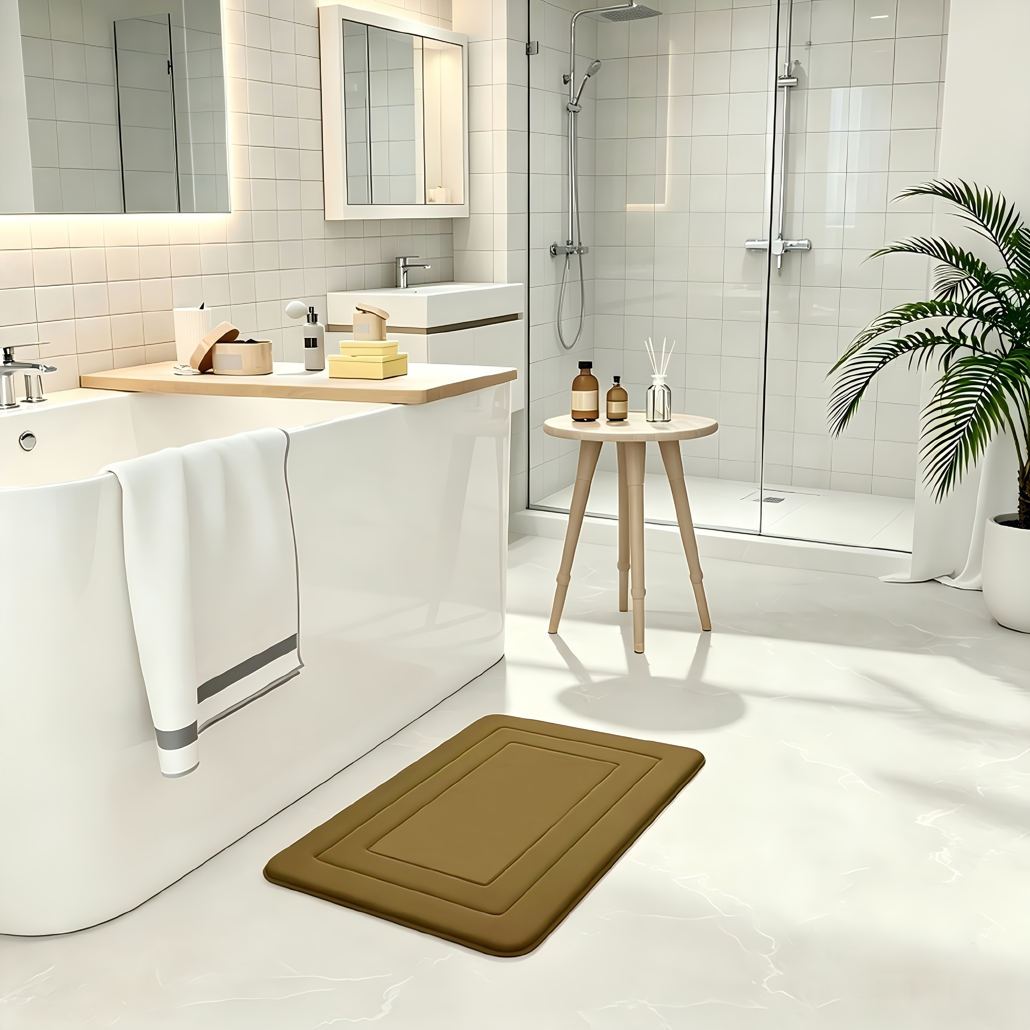 TEMU Non-slip Coral Fleece Bathroom Mat - Soft, Washable, And Durable With Pvc Backing For Safety , In Gray, White, Black, Navy Blue, And Beige,