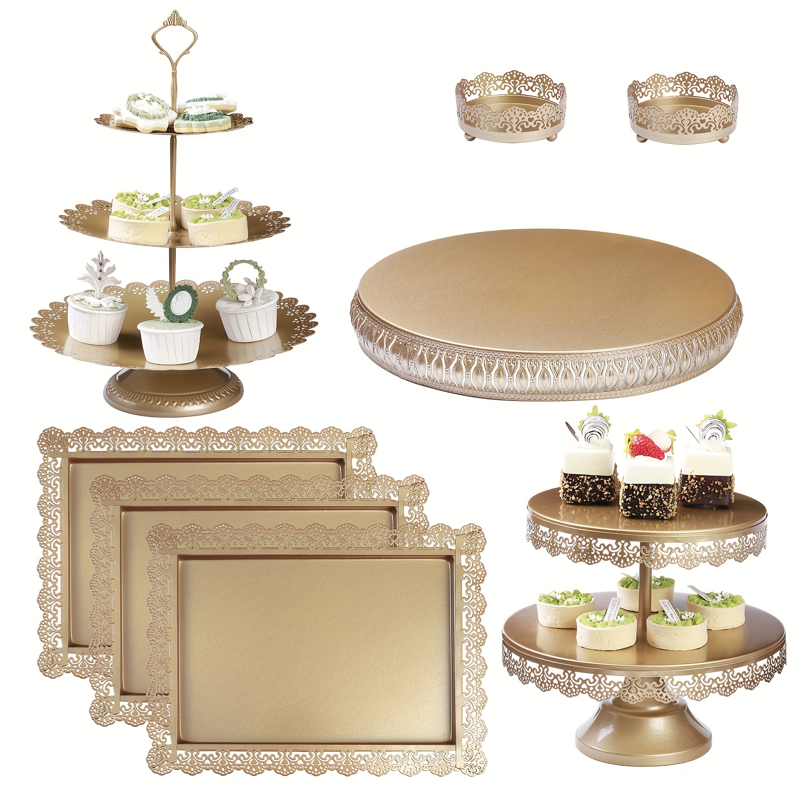 Weharnar Gold Cupcake Stand - Tiered Dessert Table Display Set 3 Tier Metal Gold Serving Tray Round Cake Stand Holder For Wedding Tea Party Baby Shower Birthday Christmas Decor