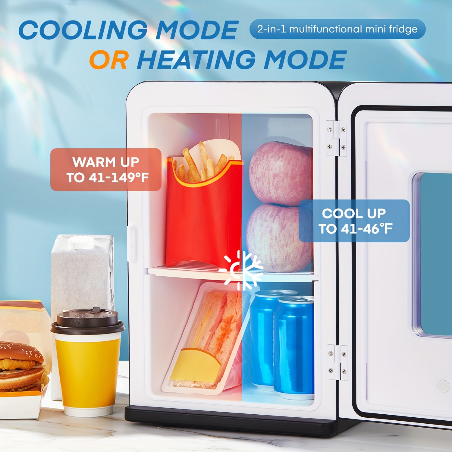 3.96gal Compact Mini Refrigerator - 110V/12V Portable Cooler & Warmer, Outdoor/Indoor Use, Clear Glass Doors, Black, Ideal for Beverages, Skincare, Camping & Kitchen Storage, Mini Refrigerador, Sleek Design, Durable Plastic