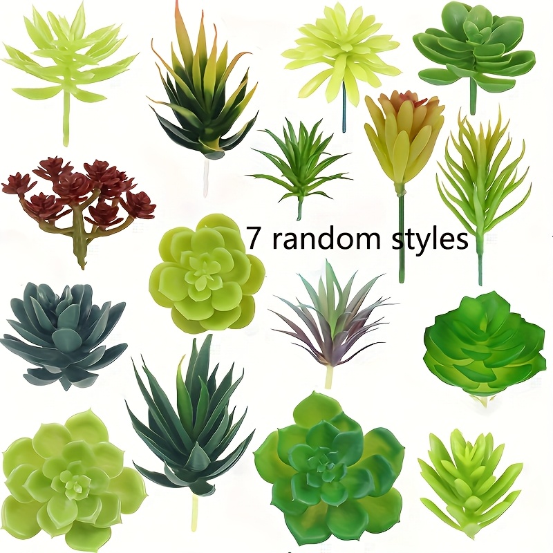 16 Kinds Of Green Succulents, 7pcs/set Random Plant Series, Simulated Succulents, Plant Decoration, Creative Flower Pot Additions, Room Desktop Park Decor
