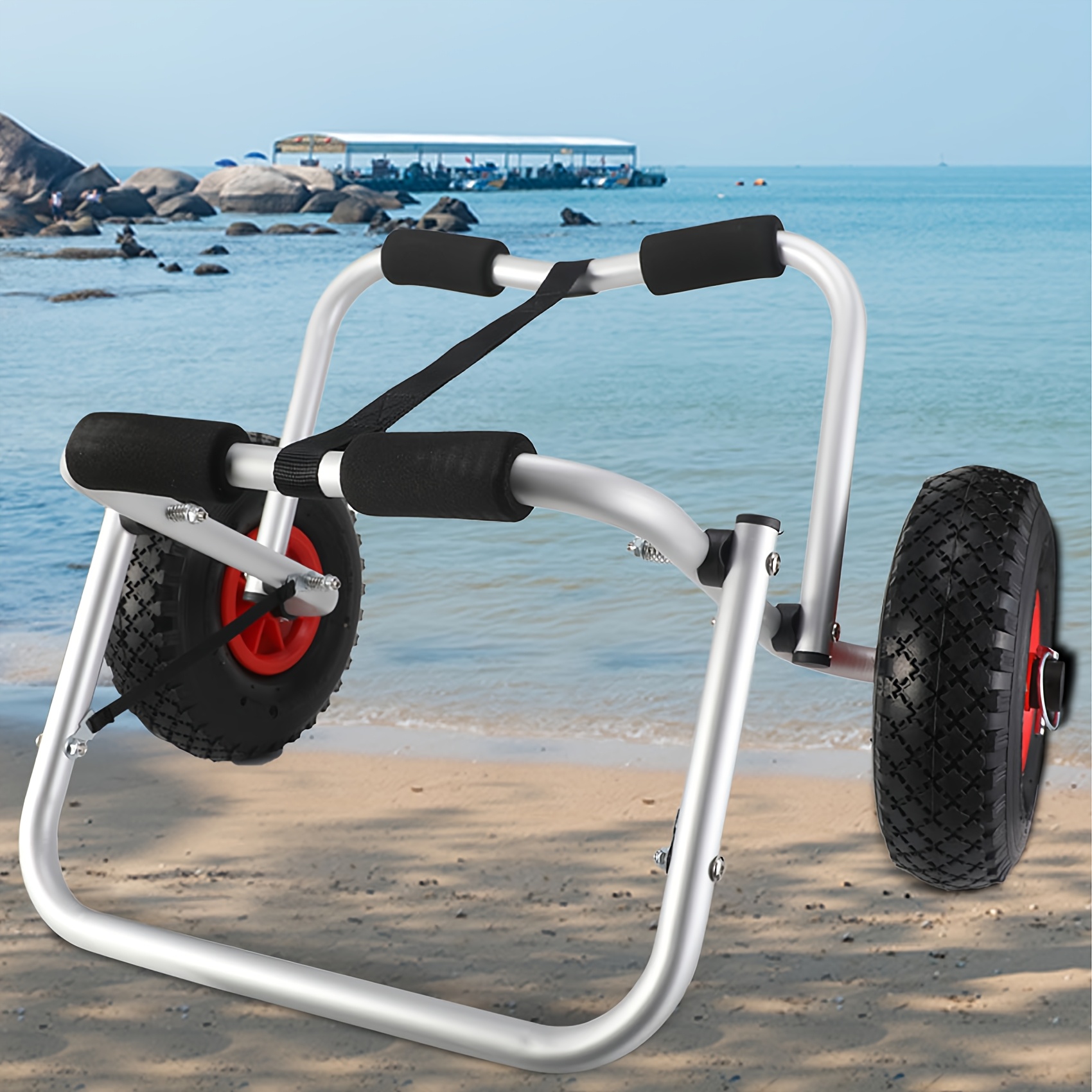 Chariot De Kayak Pliable En Aluminium – Roues PU 10 Pouces, Support 200 Lbs, Transport Facile, Rangement Compact