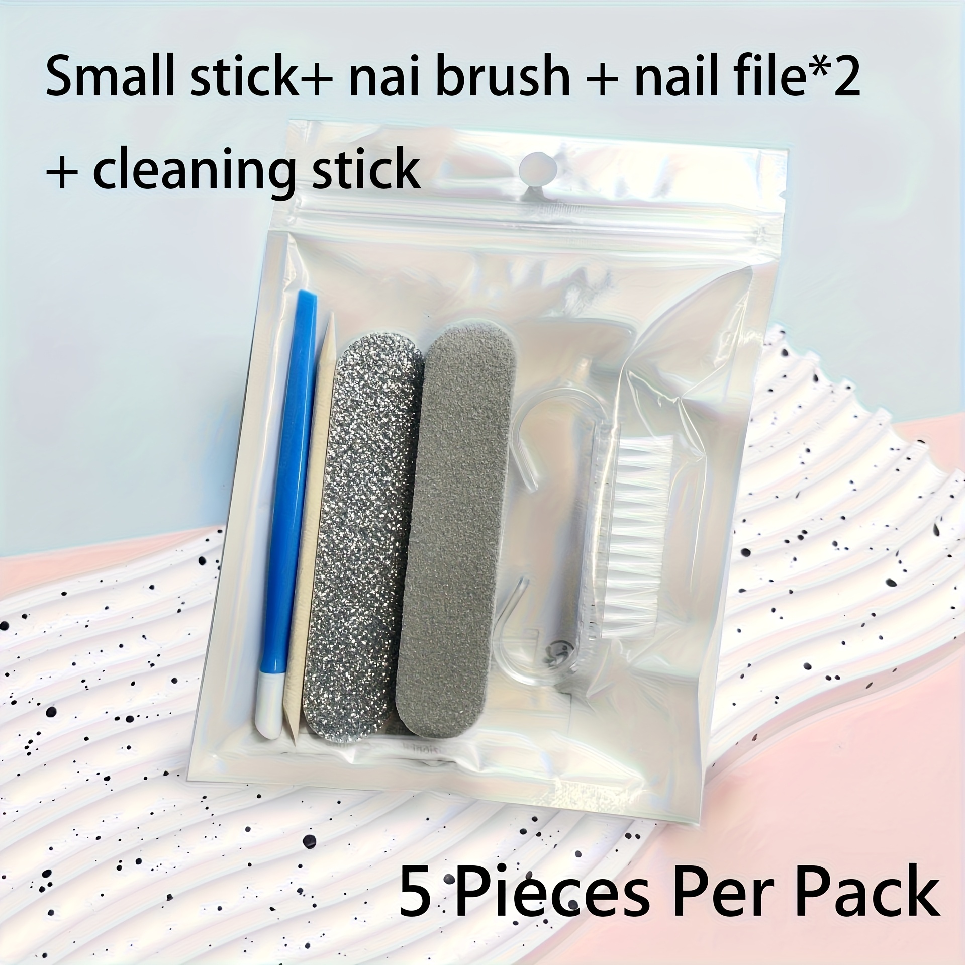 5pcs Per Pack, Manicure And Pedicure Set, Mini Nail File And Orange Nail Stick Set, Double-sided Disposable Nail File, Wooden Cuticle Pusher, Nail Cleaning Tools, Nail Stick, Nail Art Brush