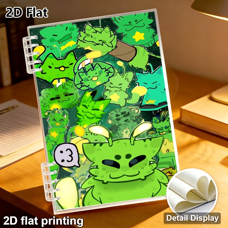 TEMU 1pc 2d Flat Cute Cartoon Green Furry Monsters Printed Notebook For Daily Study School And Office Daily Use