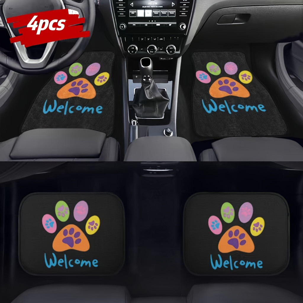 

4pcs Cartoon Dog Paw Print Car Floor Mats Set - Fit, Non-slip & Dustproof Front And Rear Auto Interior Accessories