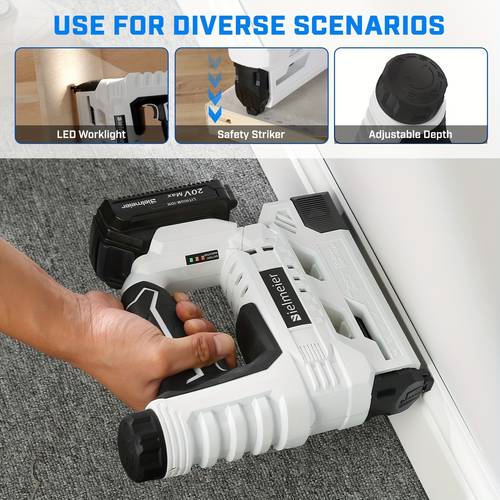 20v 4v cordless 2 in 1 nail gun no compressor no cord lightweight design with led work light safety striker guard adjustable staple gun with nails and ideal for carpentry