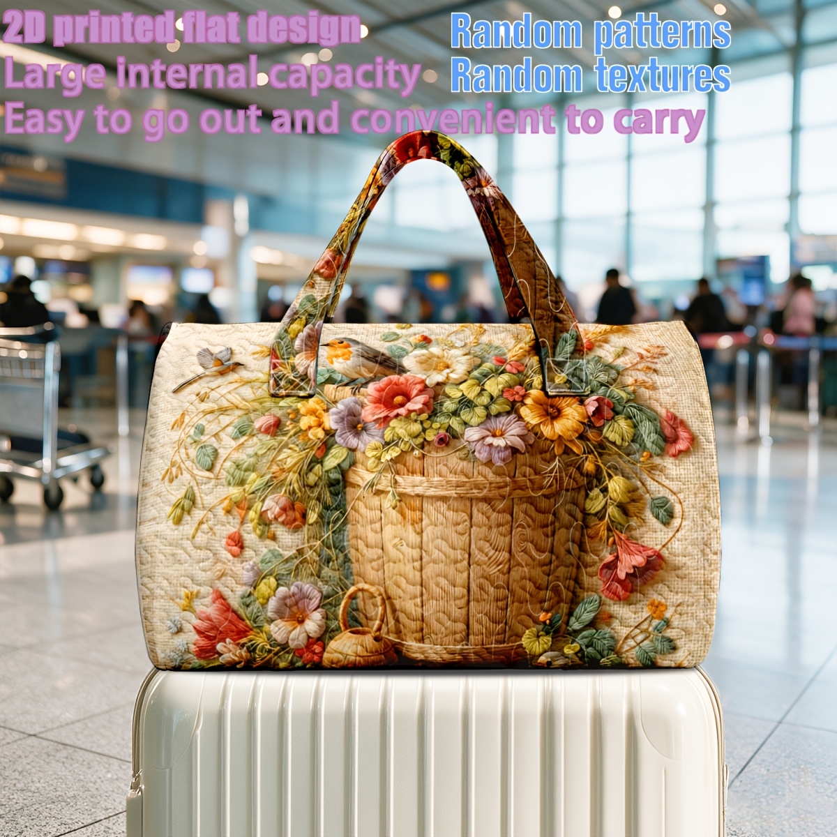 TEMU 1pc Quilted Travel Bag Featuring Fish And '5000' Symbol Pattern Beautiful Cream Beige Tote Handbag For Christmas And New Year Holiday Gift For