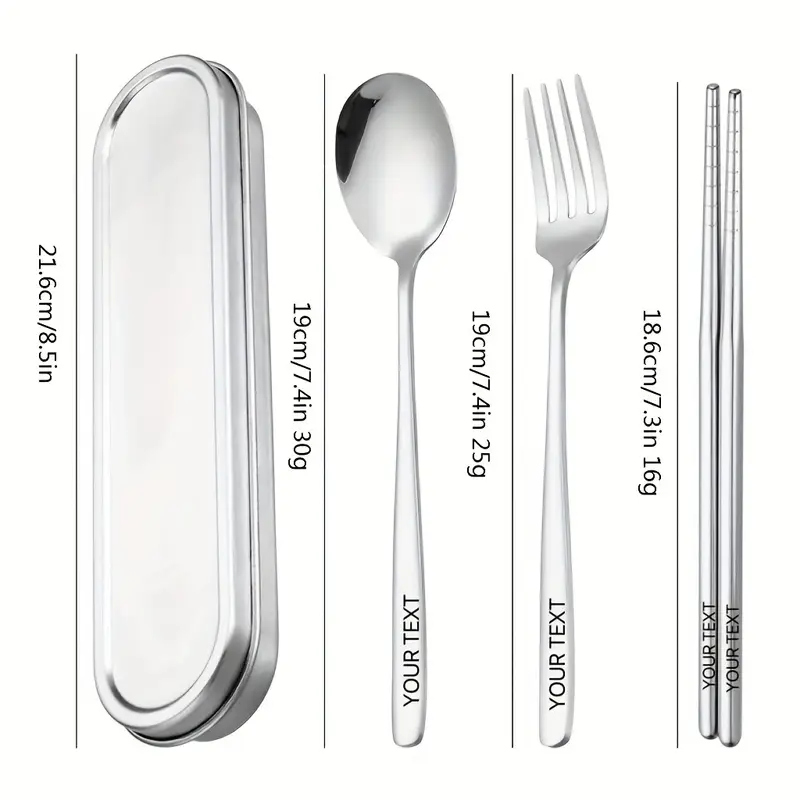 3pcs customized 304 stainless steel portable tableware 304 stainless steel box piece portable tableware set travel student canteen outdoor work specific tableware reusable Product details 3