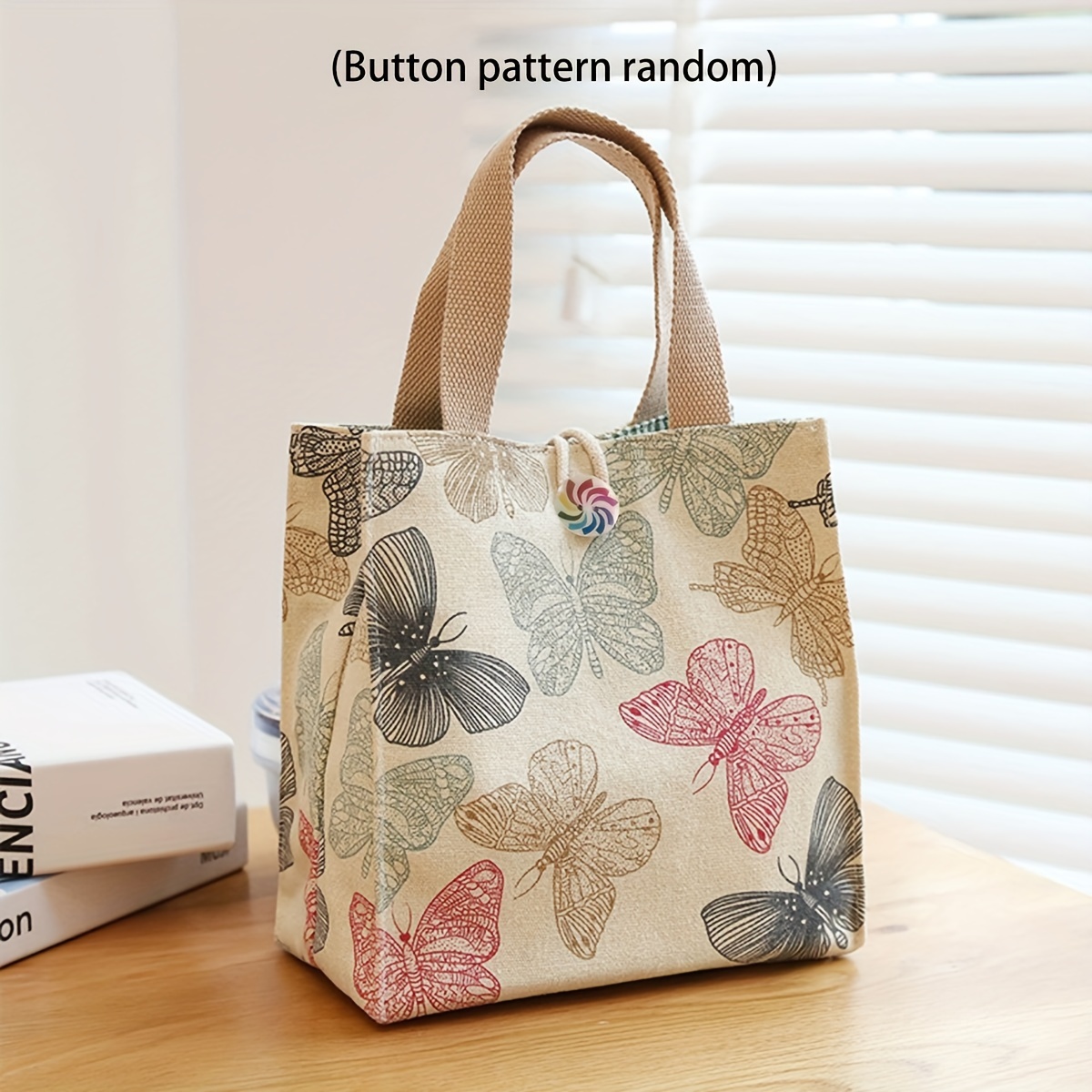 

1pc Stylish White Tote Bag With Vibrant Print, Fixed Shoulder Straps & Button Closure, Lightweight & For Shopping, Picnics & Daily , Large Tote Bag