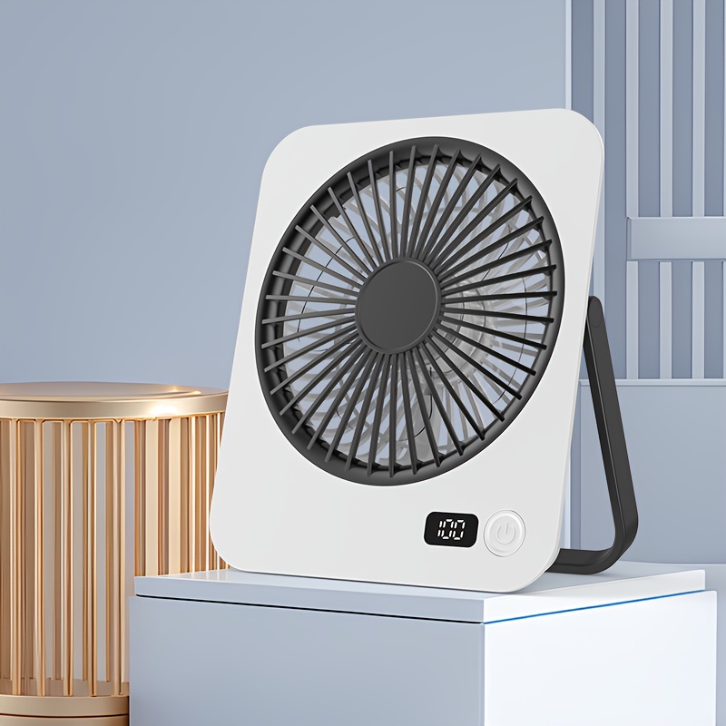 Image of Usb Rechargeable Portable Desk Fan, 5-speed Quiet Mini Fan With Led Digital Display, 180° Rotatable Personal Fan, Wall-mountable Compact Travel Fan For Home, Office, Bedroom, Camping, And Outdoor Use