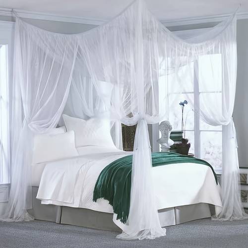 1pc opening square mosquito net hanging from ceiling with elegant white bed canopy suitable for large extra large beds polyester