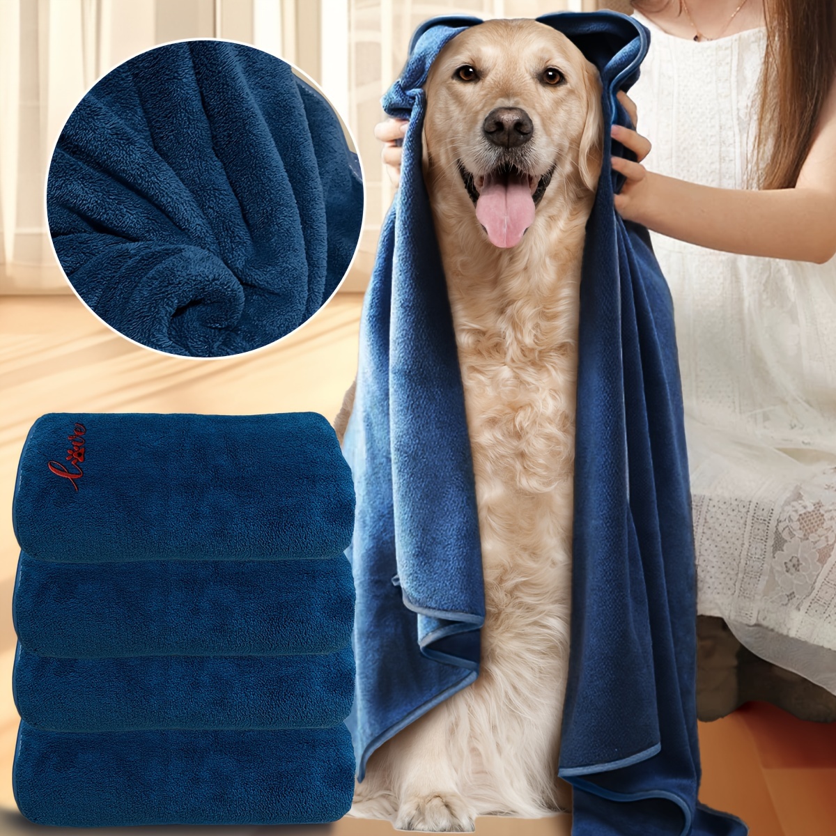 

4-pack Ultra-absorbent Microfiber Dog Bath Towels - Soft, Quick-dry Pet Towels For Large Breeds Dog Towel Dog Towels Pet Bath Drying Towels