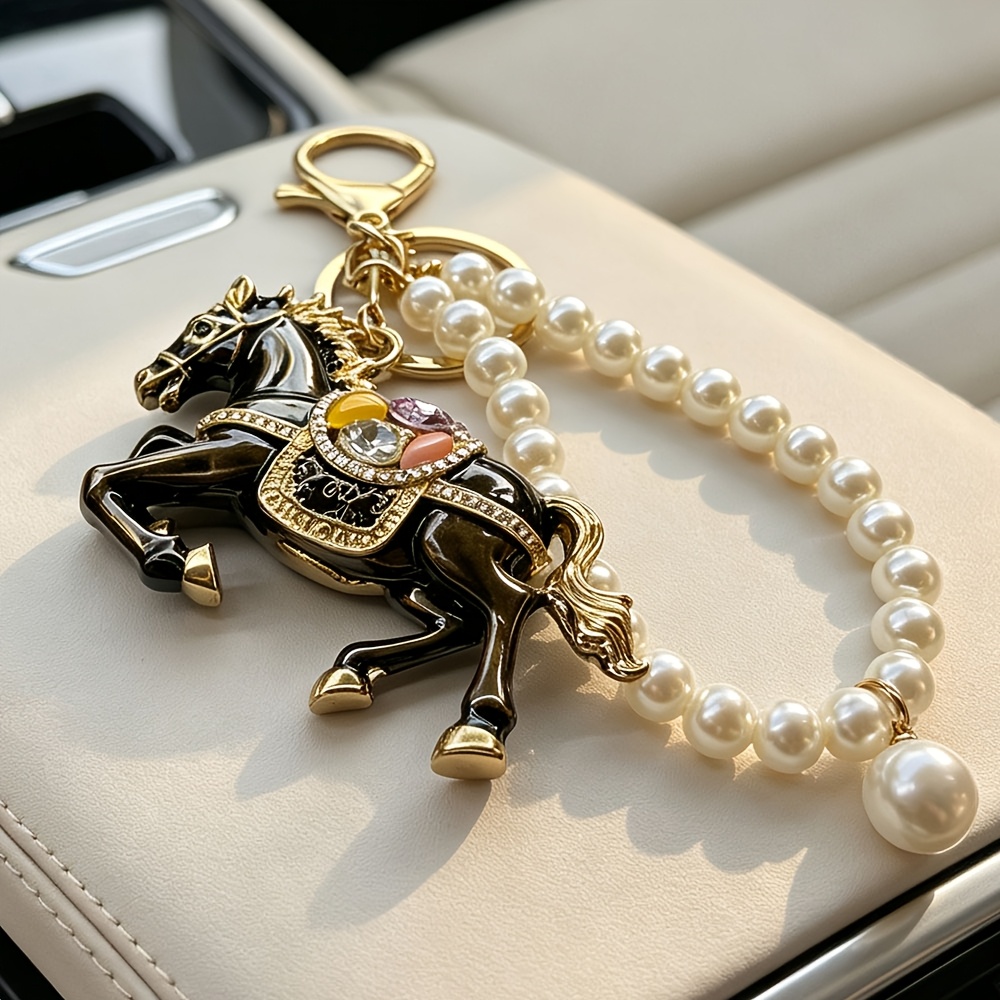 TEMU 1pc Metal Horse-shaped Keychain, Fashionable Animal-shaped Car Key Pendant, Elegant Ladies Bag Accessories, Holiday Gifts