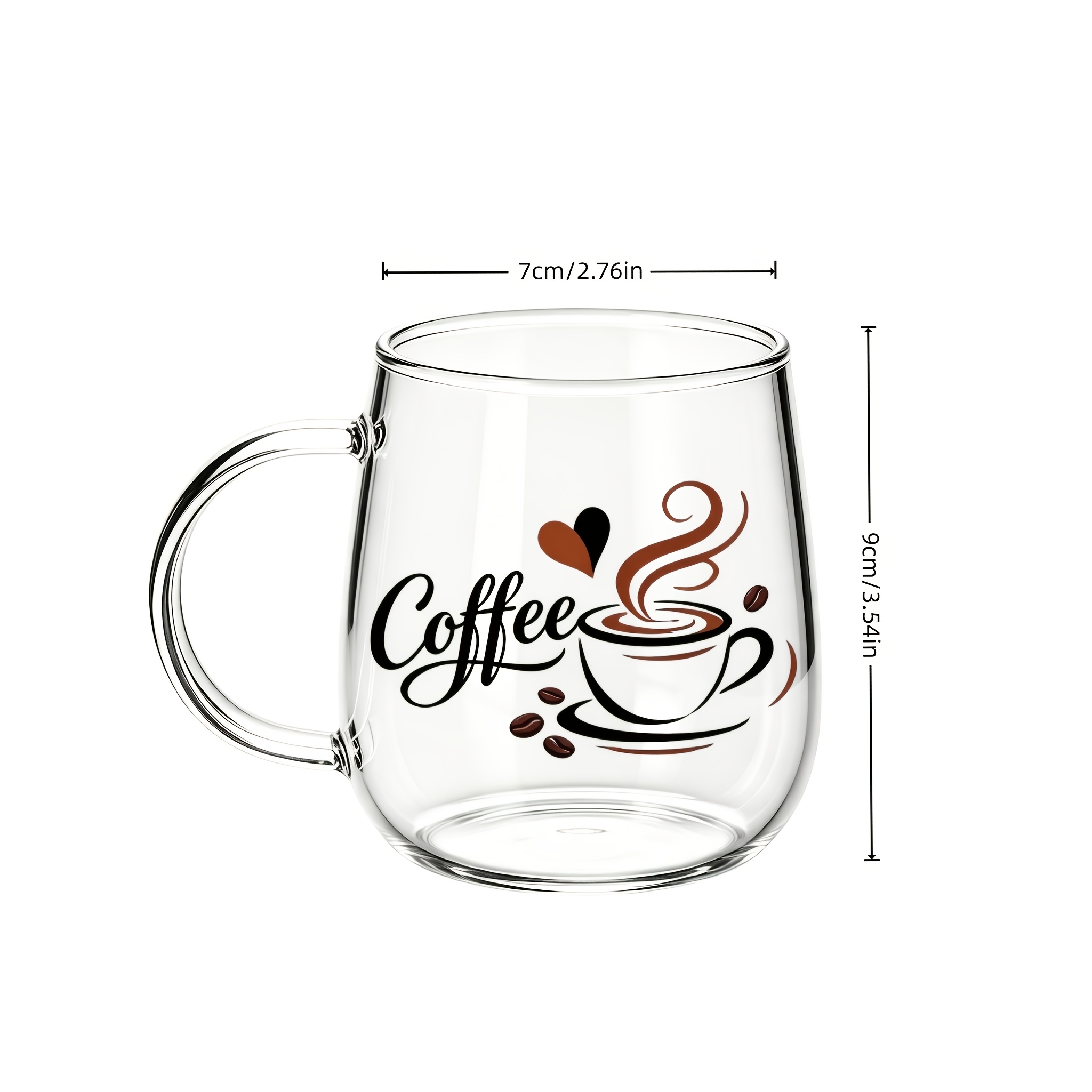 TEMU 1pc Print Glass Mug With Handle, Transparent Drinking Cup, Vintage Cup , Suitable For Hot And Cold Beverages, Ideal For Lattes, , And Hot Milk.