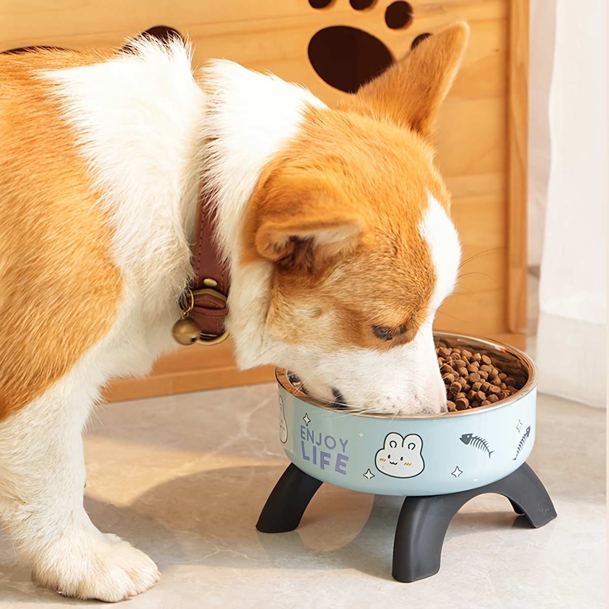 

Elevated Stainless Steel Pet Bowl With Cute Pattern - Non-slip, Spill-proof Design For Small