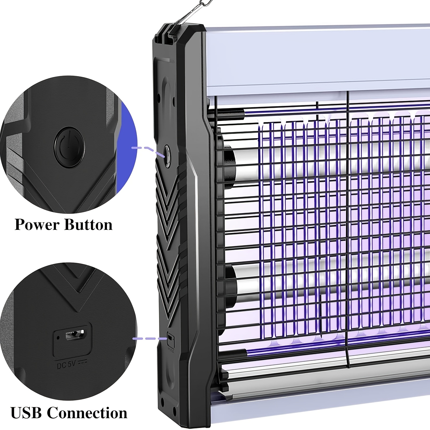 3200v dual tube mosquito control lamp usb rechargeable long lasting battery detachable collection tray easy to clean stainless steel indoor outdoor use suitable for home   and hanging details 6
