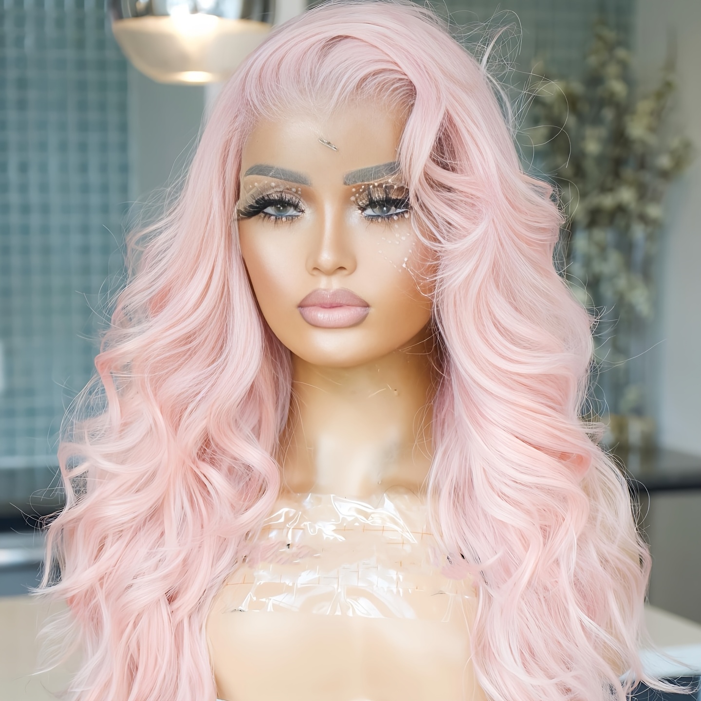 TEMU Milk Body Wavy 13*4 Lace Free Part Lace Front Wig Long Wavy Light Pink Wig Cosplay Wig Hair Natural Wavy Long Lace Wig Heat Resistant Fiber, Natural Looking For Daily Use & Halloween 30 Inch