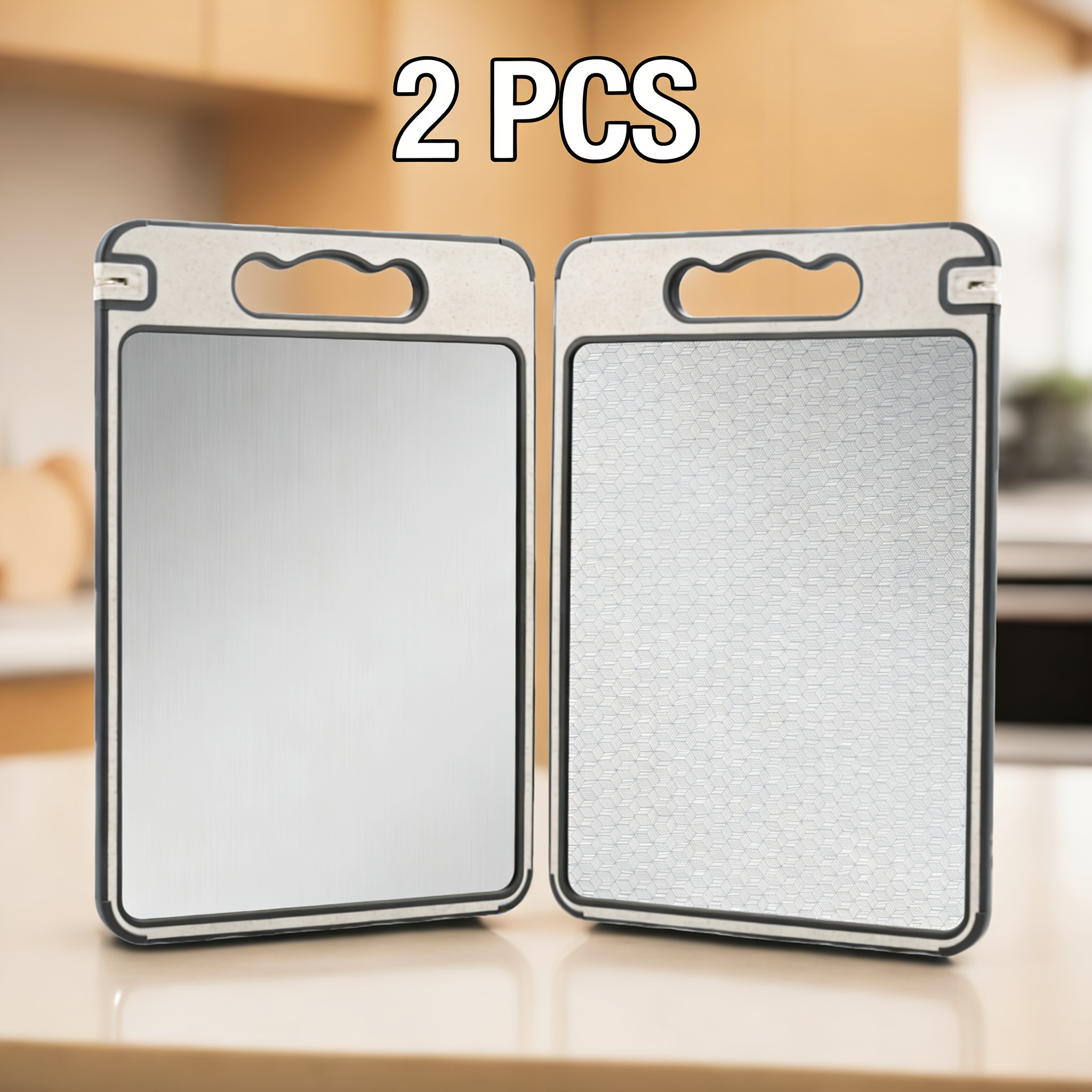 TEMU 2pcs Heavy-duty Double-sided Stainless Steel Cutting Board Suitable For Fruits Vegetables Meats, Polished Food-grade Kitchen Board With Suitable
