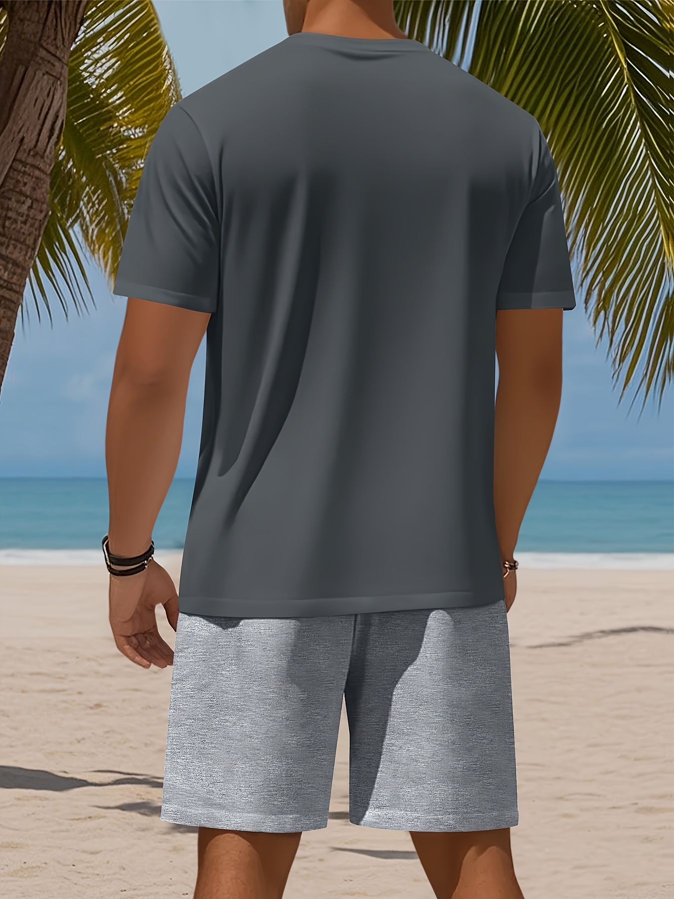 Men's Set, Solid Color Crew Neck Knit T-Shirt with Drawstring Cotton Shorts, Slightly Stretchy Fabric, Comfortable and Breathable, Perfect for Spring/Summer Outdoor Leisure and Sports, Keeps You Light and Carefree