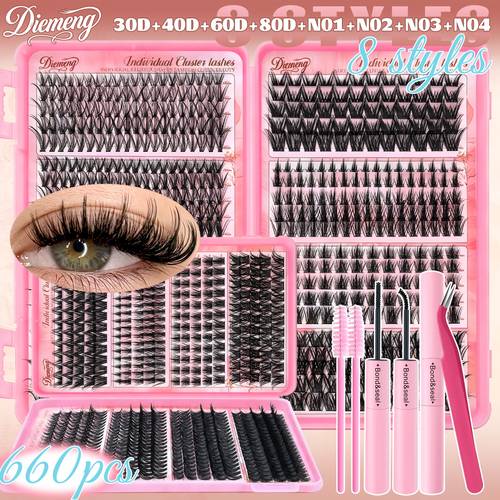 item picture 660pcs lash clusters style combinations 30d 40d 60d 80d n01 n02 n03 n04 mixed eyelash clusters d 3d individual wispy eyelashes fluffy false eyelashes dense thickened lashes for at home