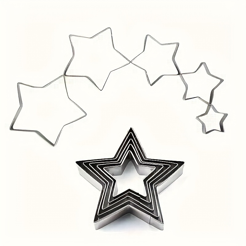 5pcs Stainless Steel Cookie Cutter Set, Star-shaped Tiramisu Cake Mousse Ring, Kitchen Baking Diy Molds