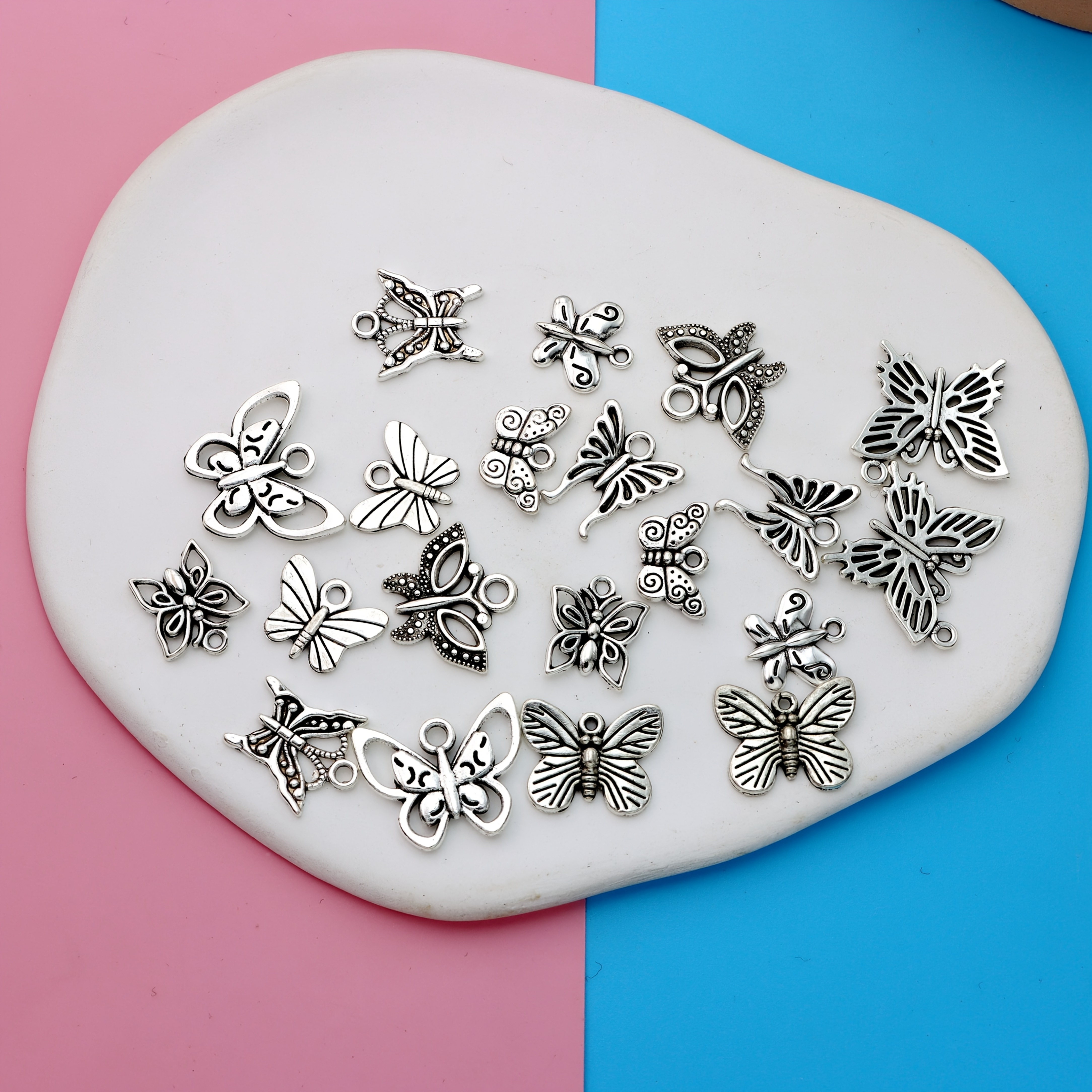 TEMU 20pcs Styles Antique Silvery Plated Charms Pendants For Jewelry Making Bracelet Craft