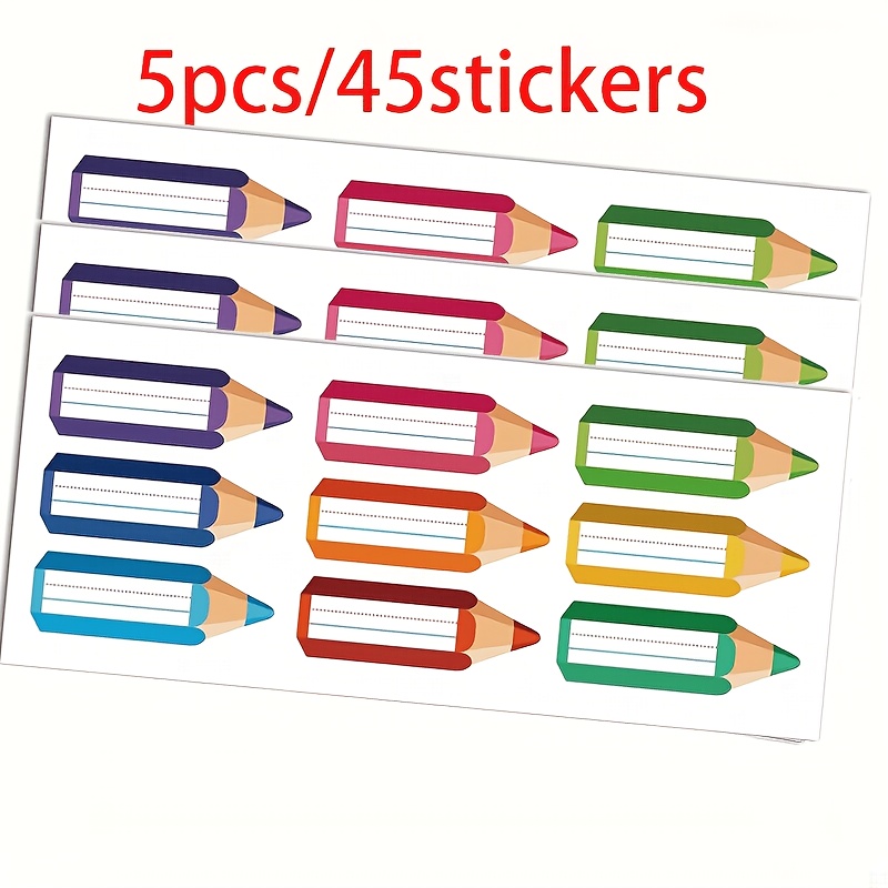 TEMU 45pcs/5sheets, Pencil-shaped Label Stickers, Colorful Self-adhesive Labels. Ideal For Storage Classification, Item Marking, Package Sealing,